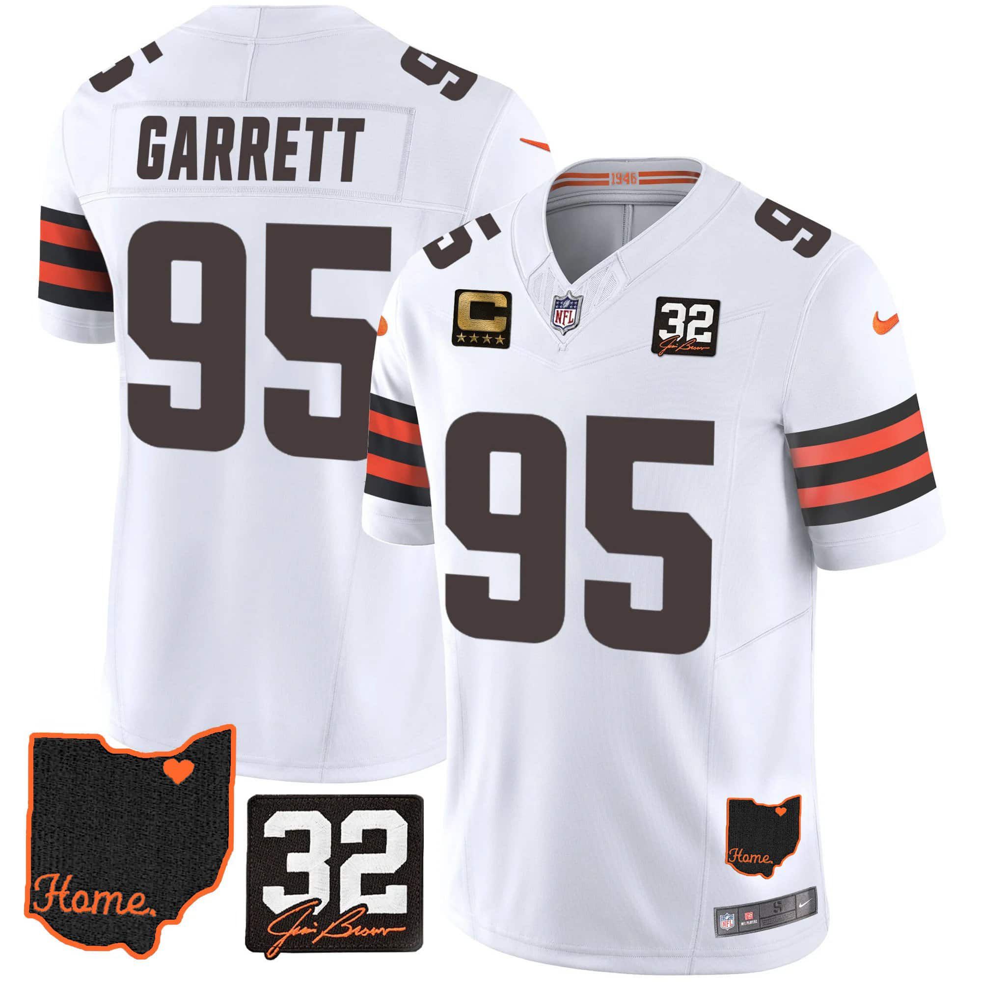 Men Cleveland Browns 95 Garrett White Memorial Home Patch 2024 Nike NFL Jersey